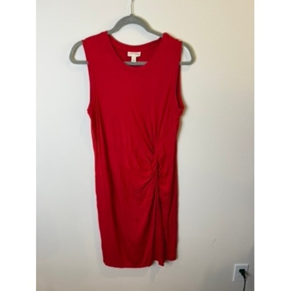 Maison Jules Womens Red Sleeveless Front Twist Knit Sheath Dress Large L